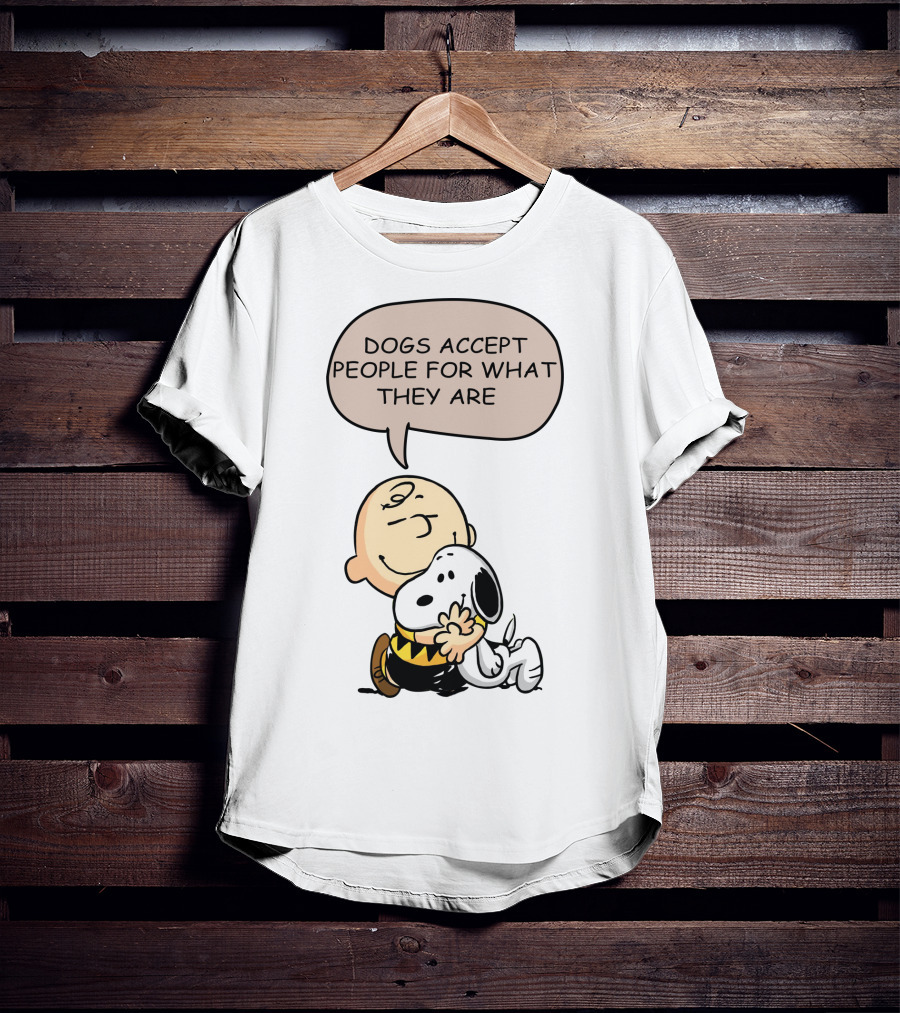 Snoopy Peanuts Dogs Accept People For What They Are Hugging Scene T-Shirt