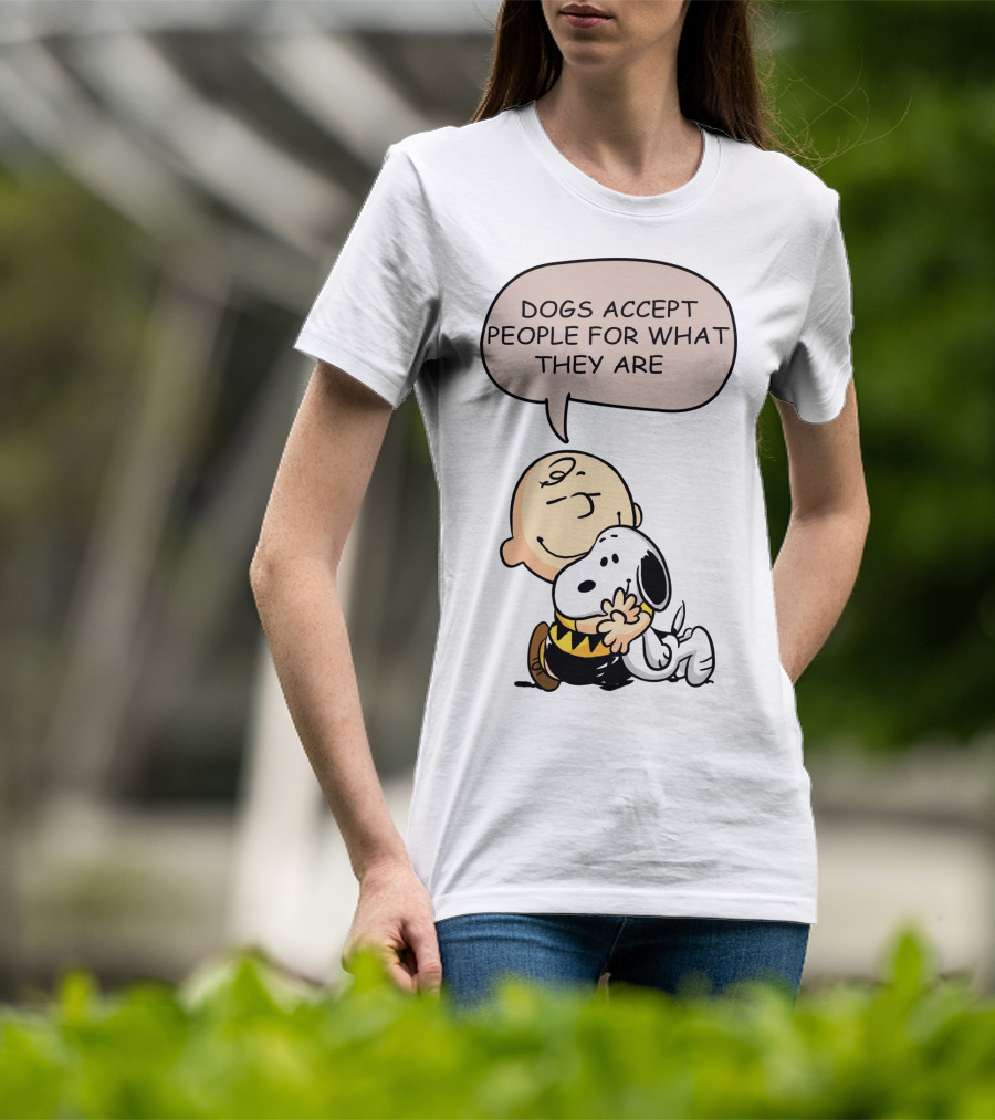 Snoopy Peanuts Dogs Accept People For What They Are Hugging Scene T-Shirt