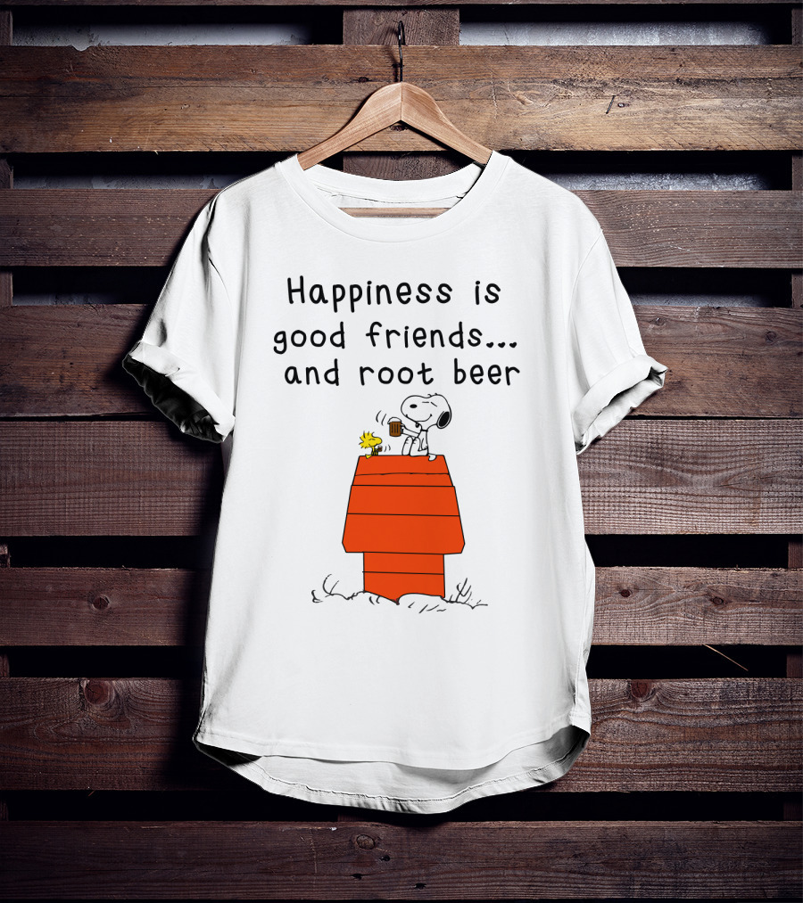 Happiness Is Good Friends And Root Beer With Snoopy And Woodstock Peanuts Movie T-Shirt