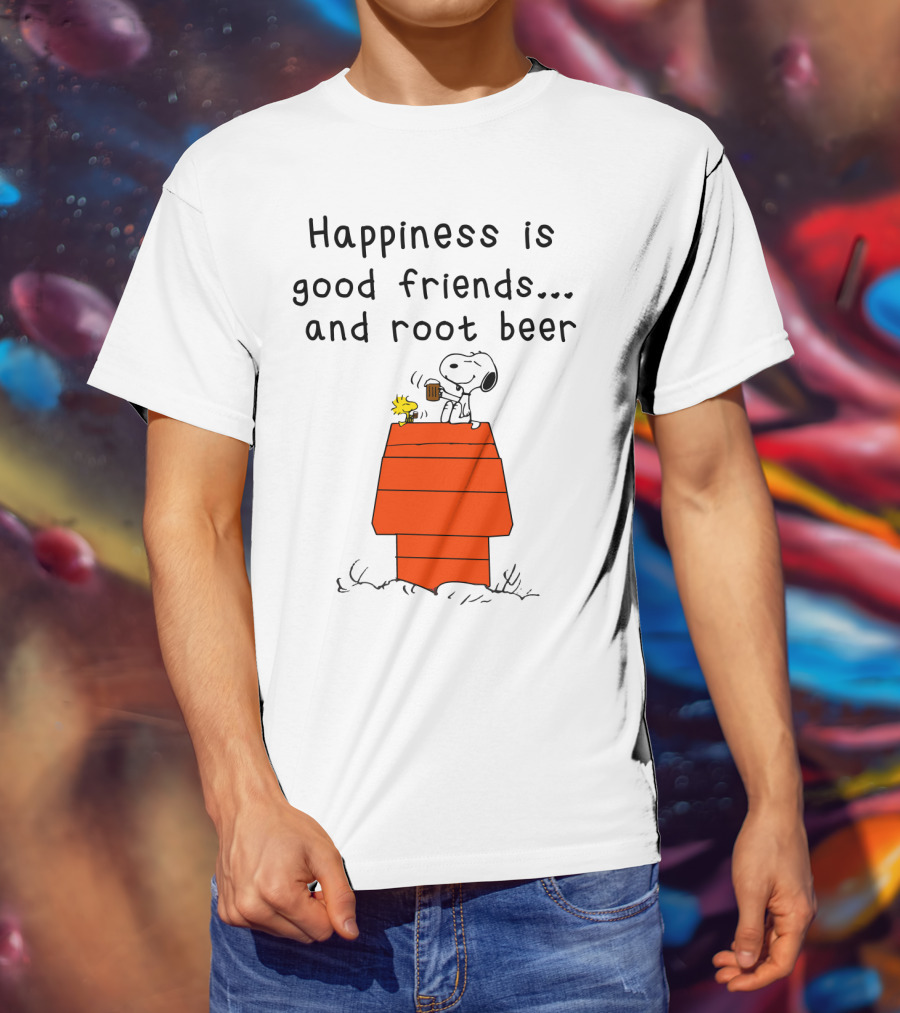 Happiness Is Good Friends And Root Beer With Snoopy And Woodstock Peanuts Movie T-Shirt