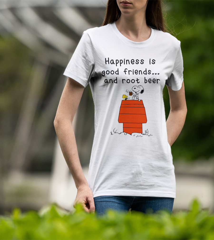 Happiness Is Good Friends And Root Beer With Snoopy And Woodstock Peanuts Movie T-Shirt
