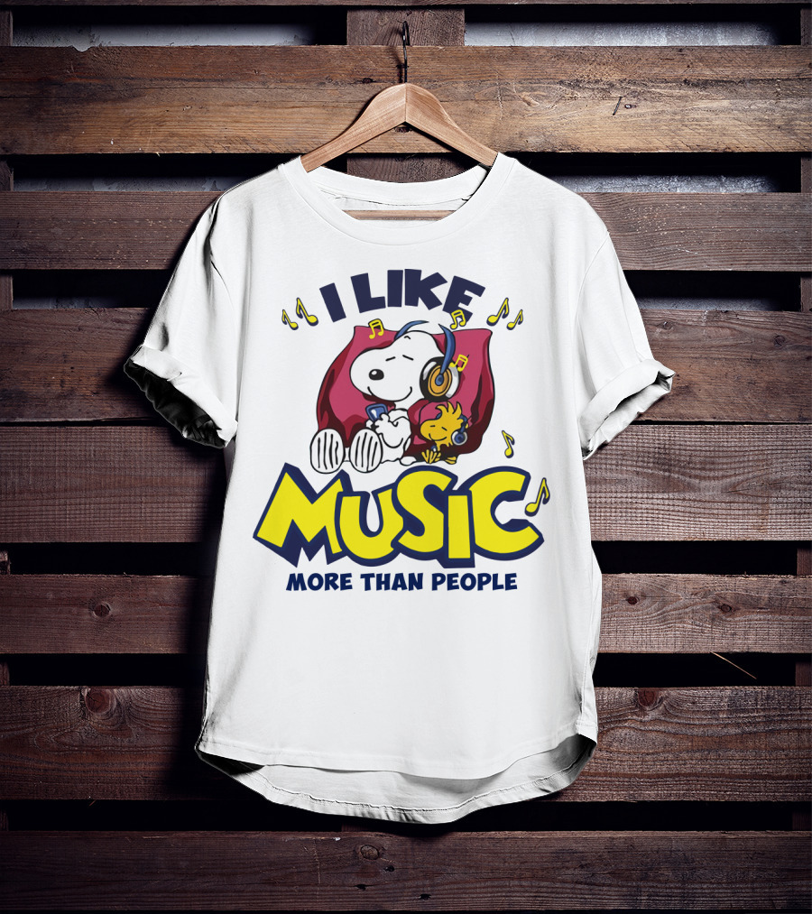 I Like Music More Than People Snoopy Listening With Headphones Peanuts Movie T-Shirt