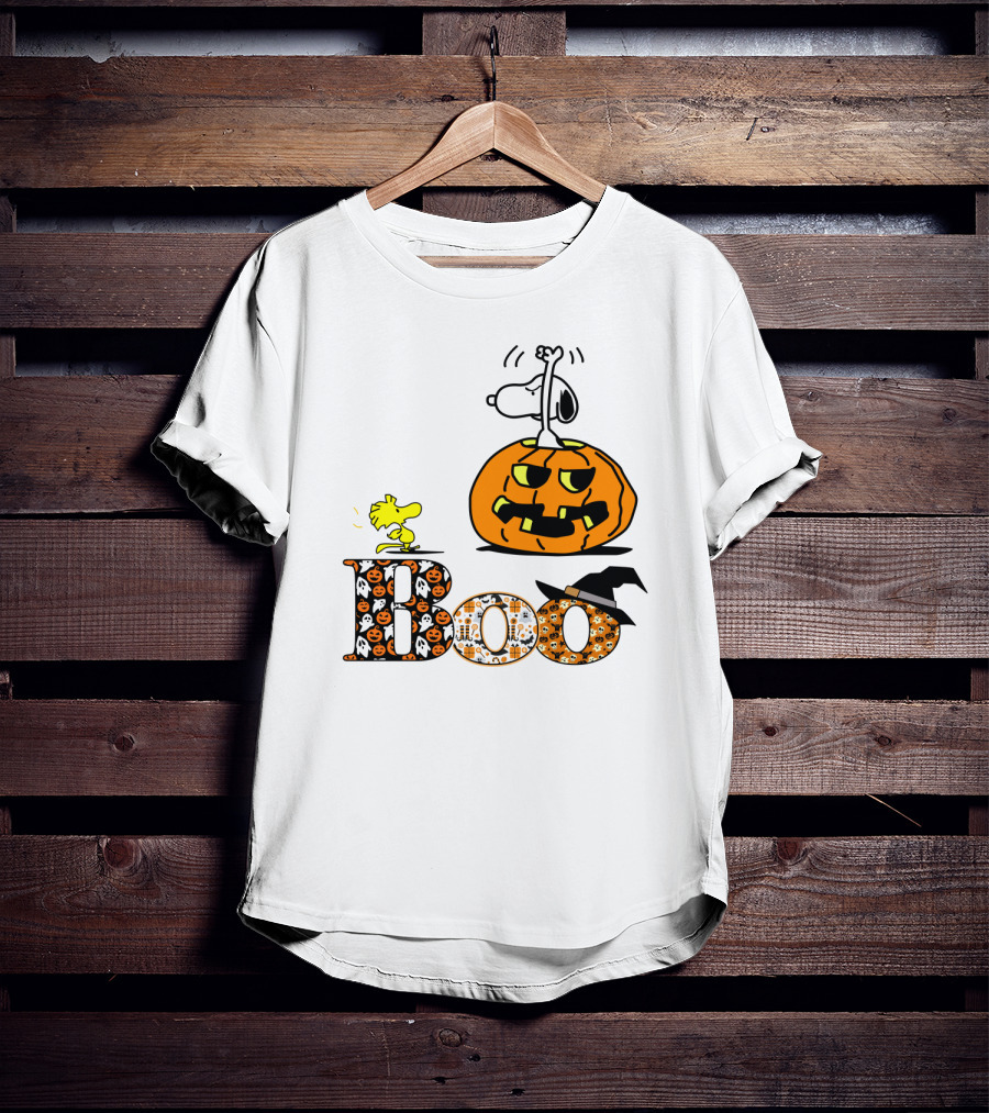 Pumpkin Boo Halloween Snoopy Woodstock The Peanuts Movie T-Shirt