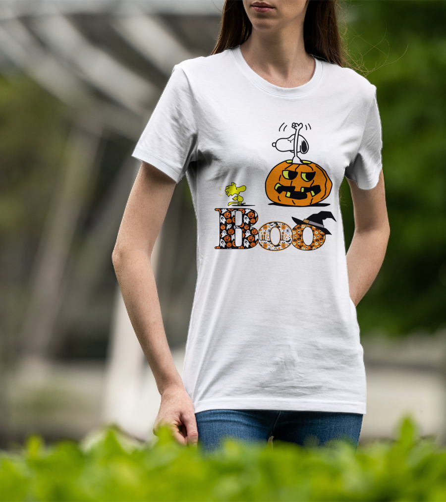 Pumpkin Boo Halloween Snoopy Woodstock The Peanuts Movie T-Shirt