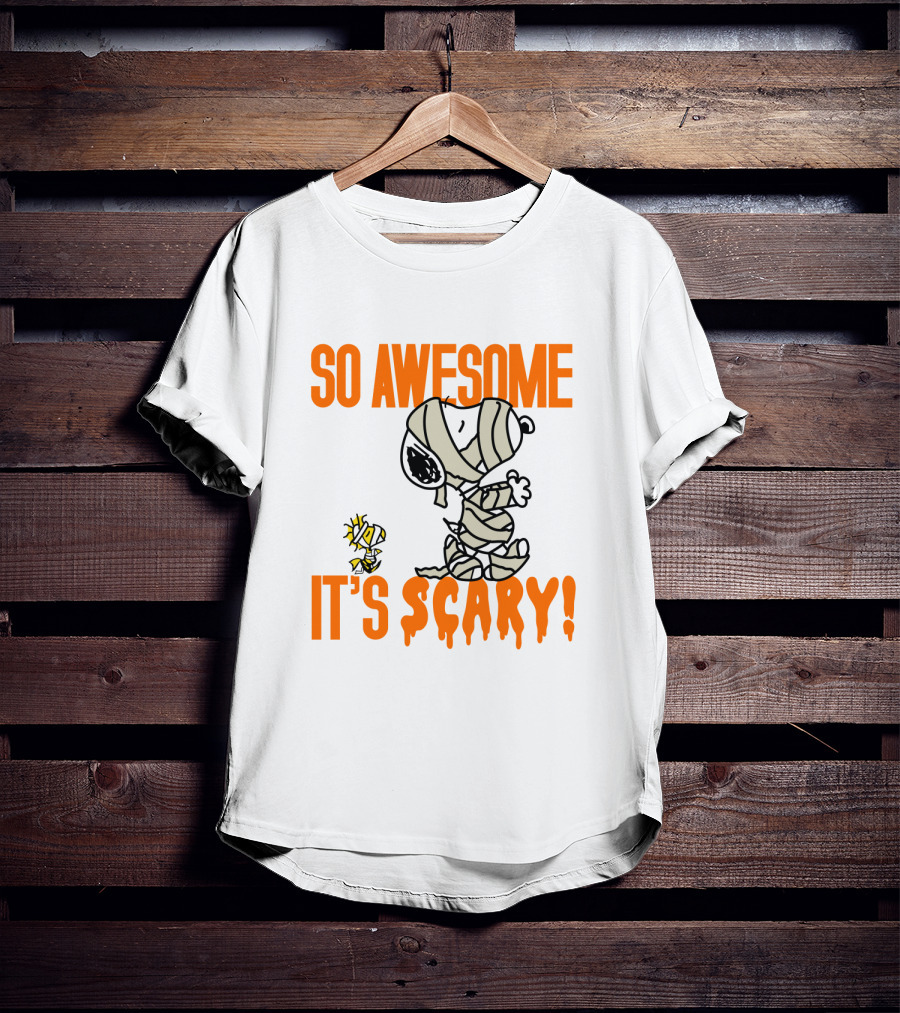 So Awesome It's Scary Funny Halloween Snoopy Peanuts Mummy Woodstock T-Shirt