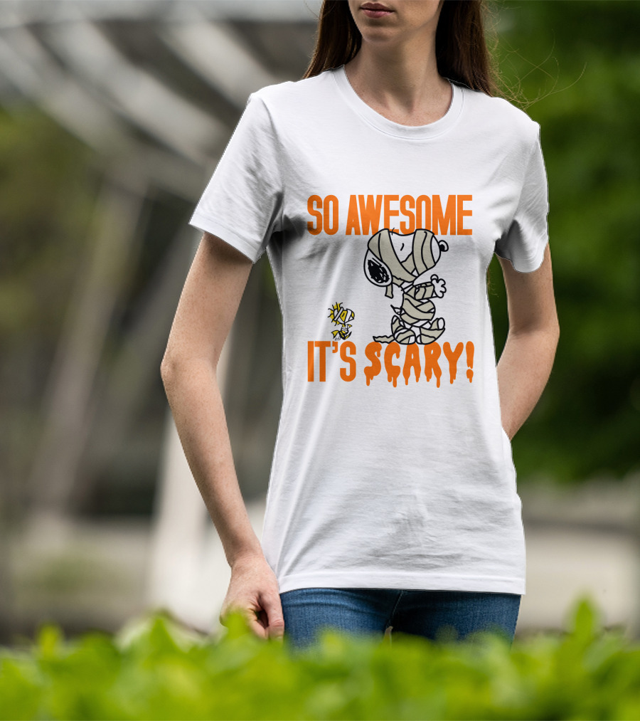 So Awesome It's Scary Funny Halloween Snoopy Peanuts Mummy Woodstock T-Shirt