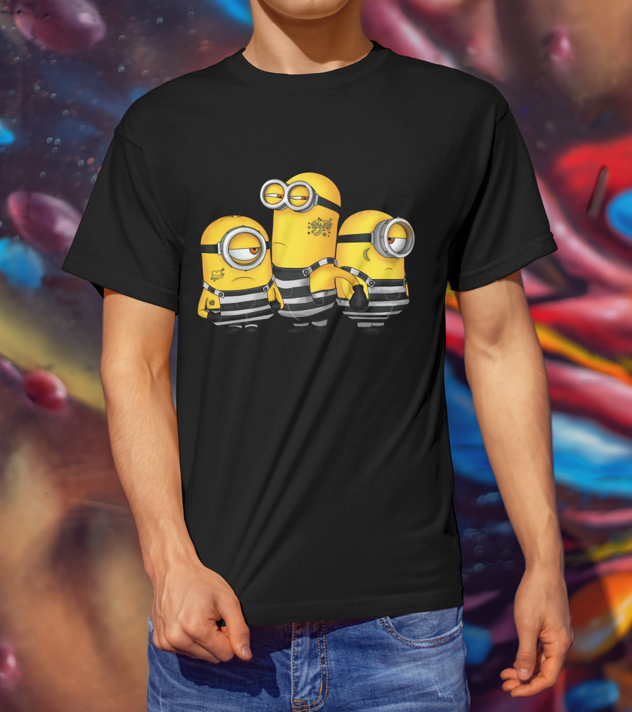 Guilty Wanted Minions Despicable Me Prison Stripes Crime Scene T-Shirt