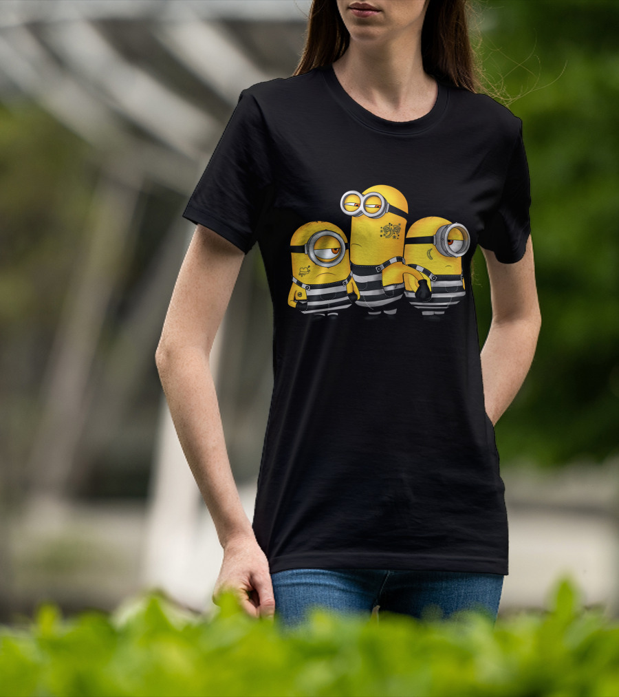 Guilty Wanted Minions Despicable Me Prison Stripes Crime Scene T-Shirt