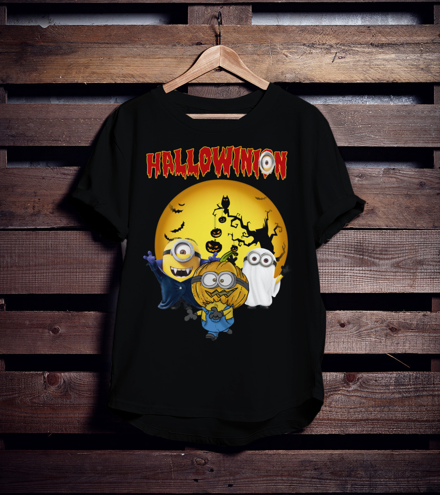 Hallowinion Halloween Minions Despicable Me Moon Bats Pumpkins Ghost Costume T-Shirt