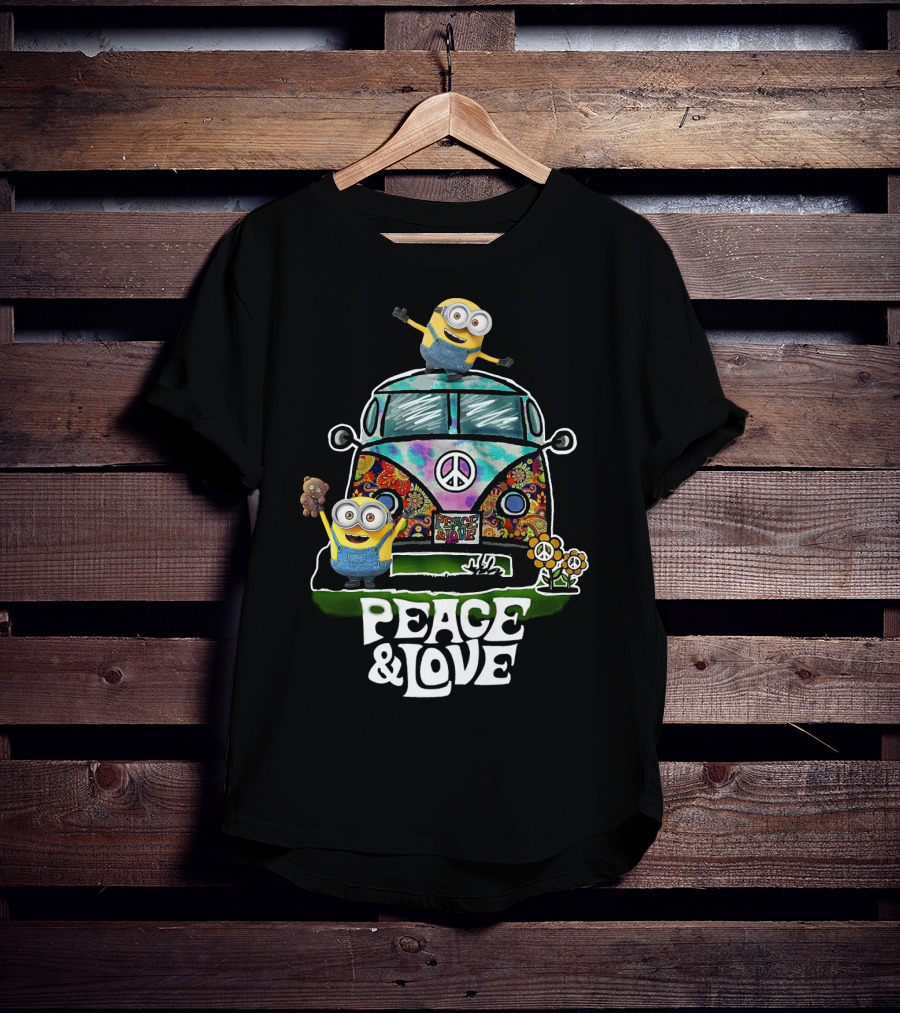 Peace Love Hippie Car Sunflower Minions Despicable Me Peace And Love T-Shirt