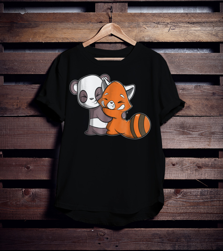 Cute Kawaii Panda Embrace Red Panda Hugging Adorable Friends T-Shirt