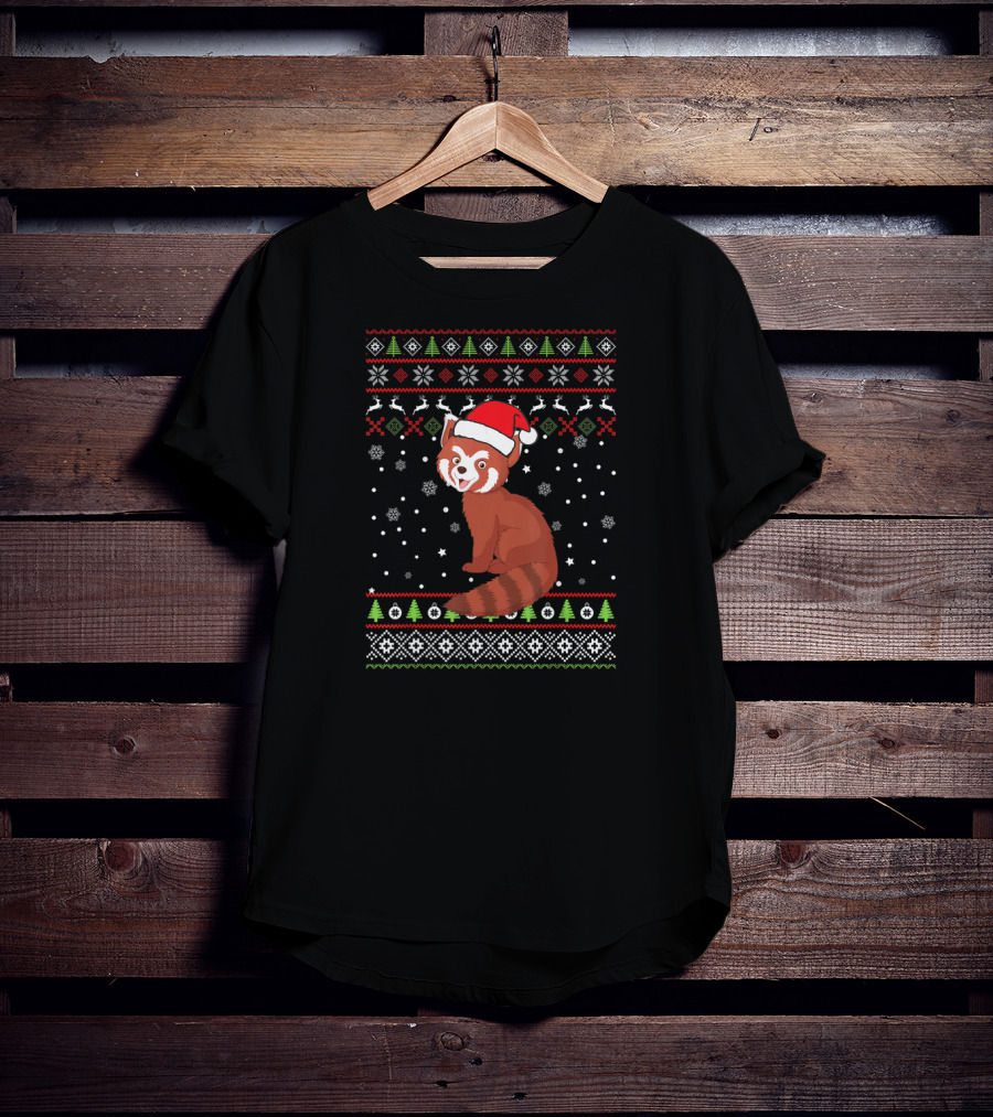 Christmas Red Panda Santa Hat Snowflakes Family Group T-Shirt