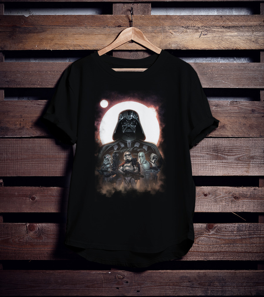 Darth Vader And Stormtroopers Under Galactic Moon Star Wars Dark Side Troops T-Shirt
