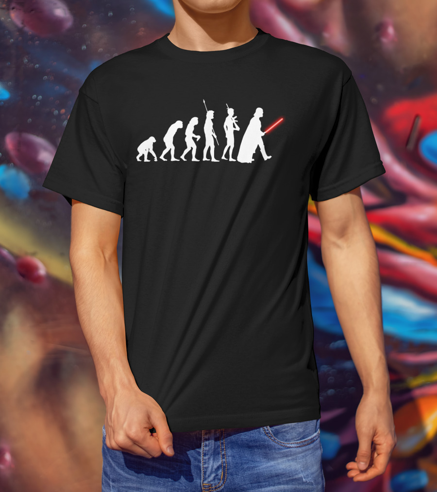 Evolution Of Darth Vader Star Wars Lightsaber And Human Evolution Icons T-Shirt