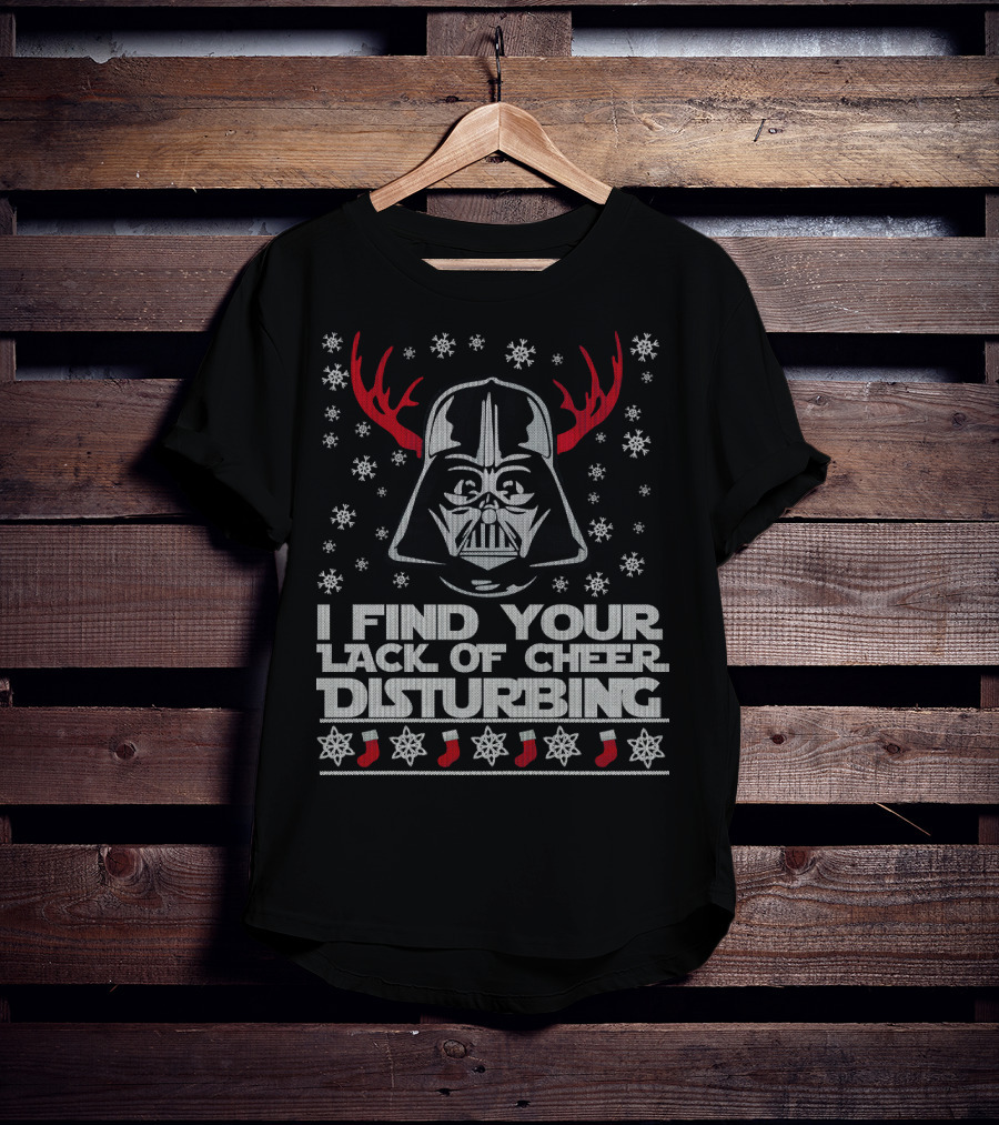 Darth Vader Ugly Christmas Sweater I Find Your Lack Of Cheer Disturbing Star Wars Snowflakes Reindeer Antlers T-Shirt