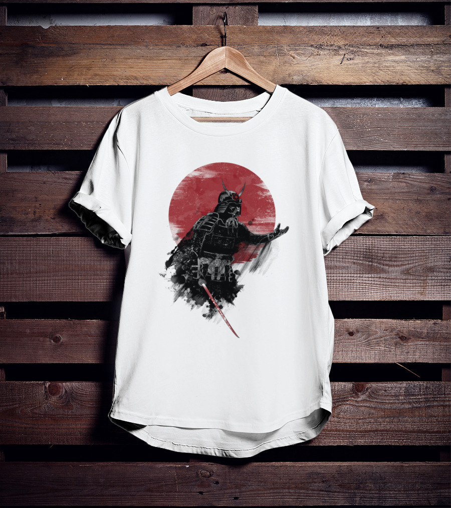 Come To Samurai Side Darth Vader Star Wars Red Sun Dark Armor Samurai Helmet With Lightsaber T-Shirt