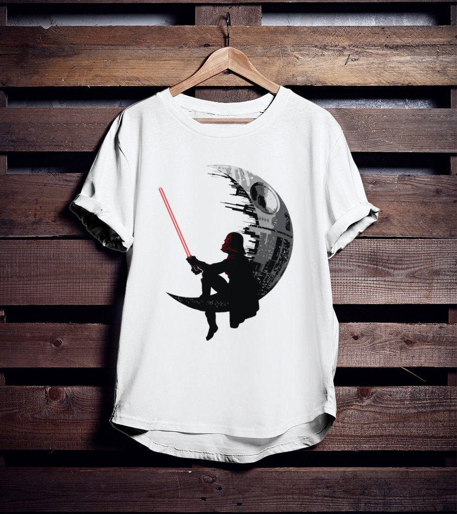 Sitting Darth Vader Death Star Moon Silhouette Star Wars T-Shirt
