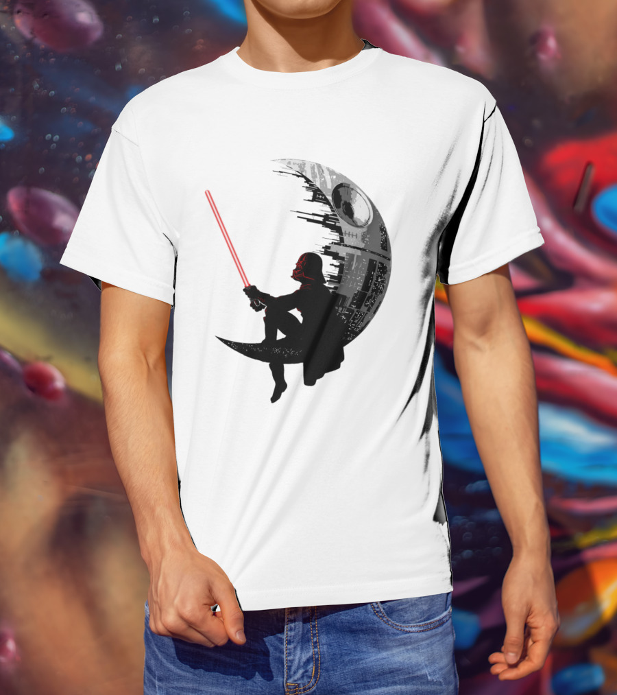 Sitting Darth Vader Death Star Moon Silhouette Star Wars T-Shirt