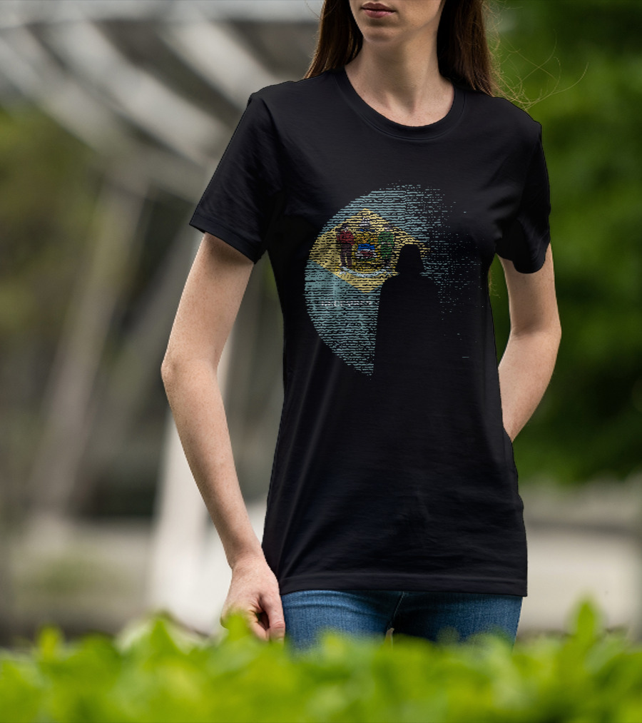 Vader Silhouette Over Delaware State Flag T-Shirt