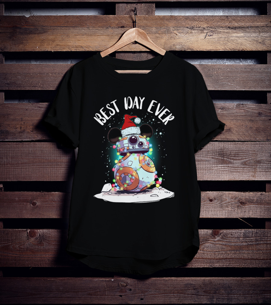 Best Day Ever BB 8 Droid Star Wars Santa Hat Mickey Ears Holiday Lights T-Shirt