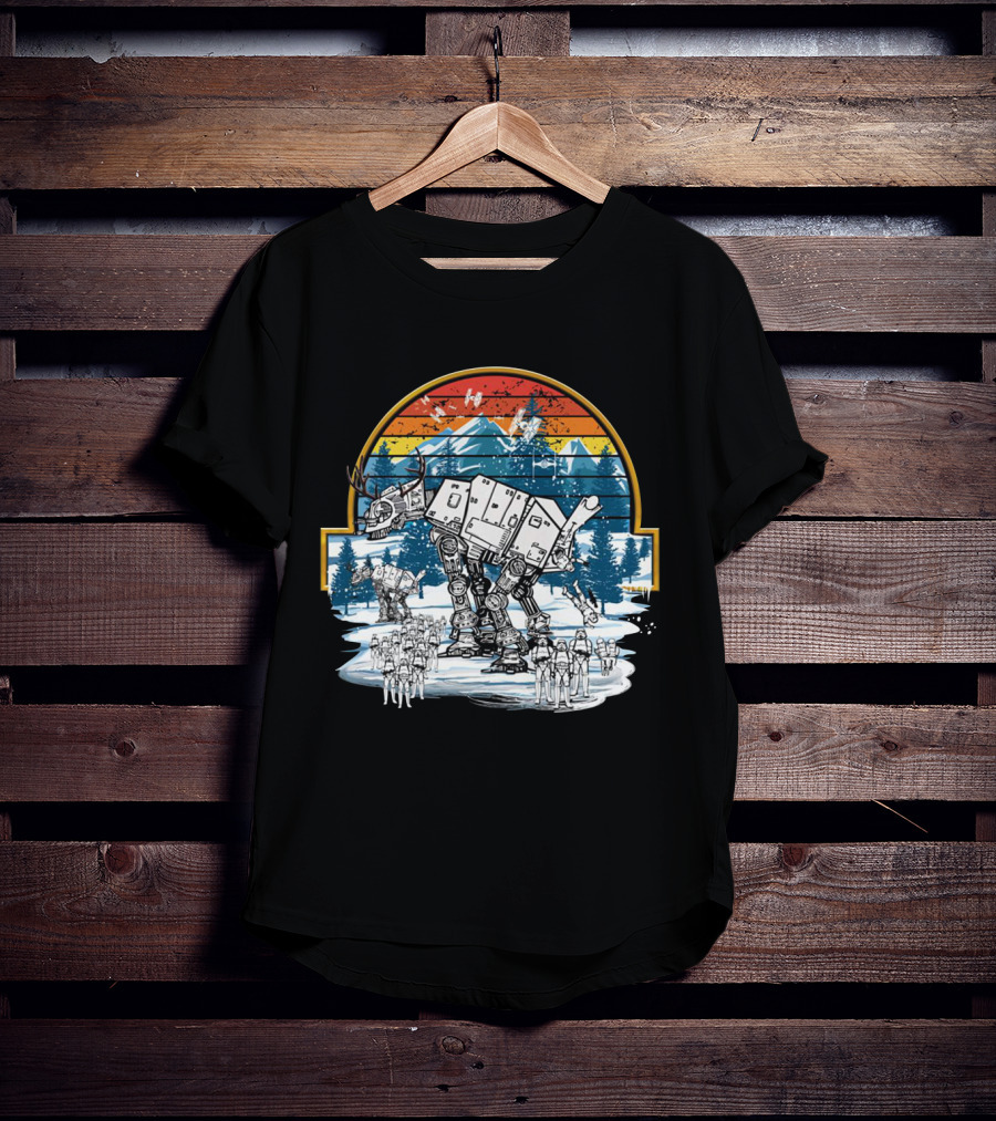 Retro Vintage AT AT Droids Star Wars Hoth Battle Sunset Scene T-Shirt