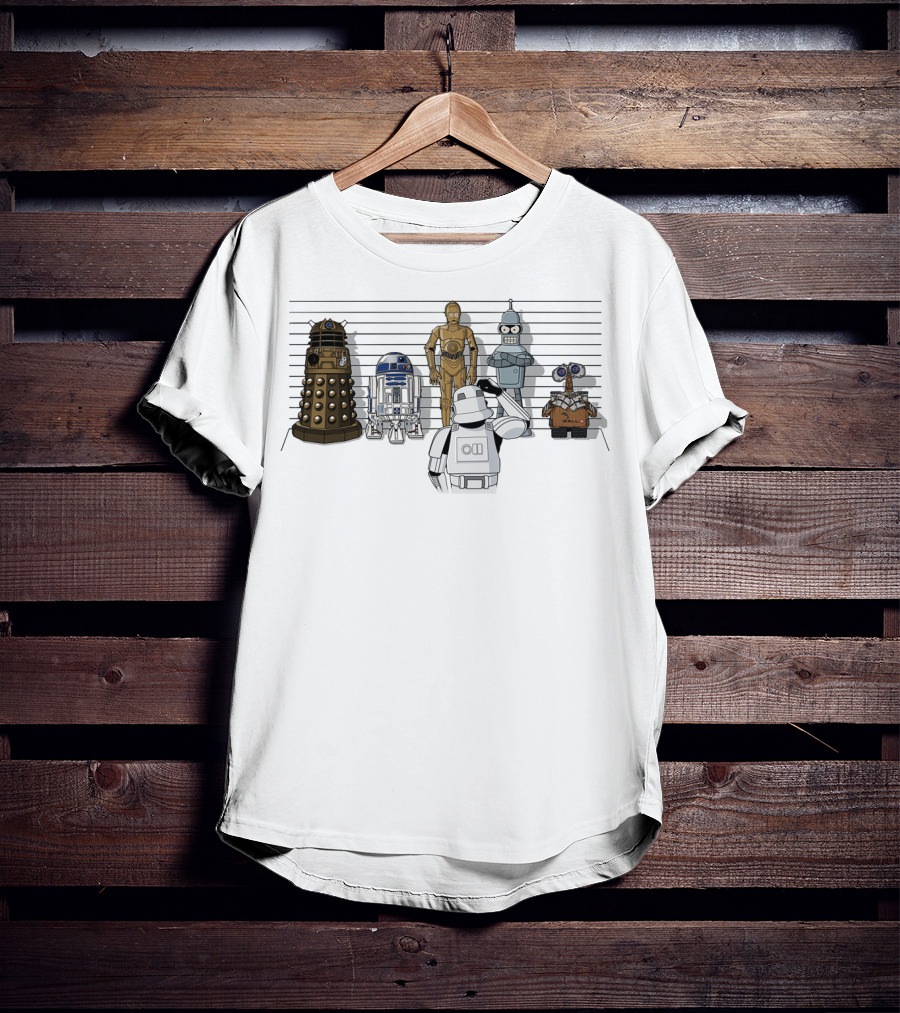 Not What You're Looking For Droids Star Wars Dalek R2D2 C3PO Bender Wall-E Robot Lineup T-Shirt