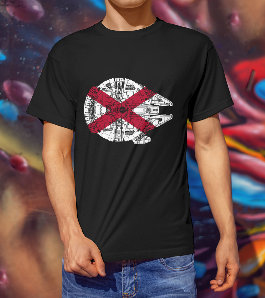 Alabama Flag Overlaid On The Millennium Falcon T-Shirt