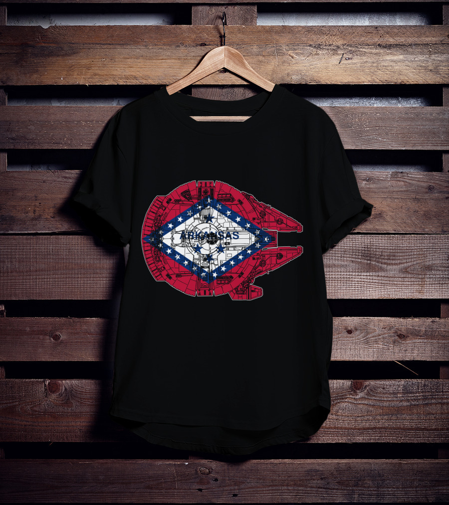 Arkansas Flag Overlaid On Millennium Falcon T-Shirt