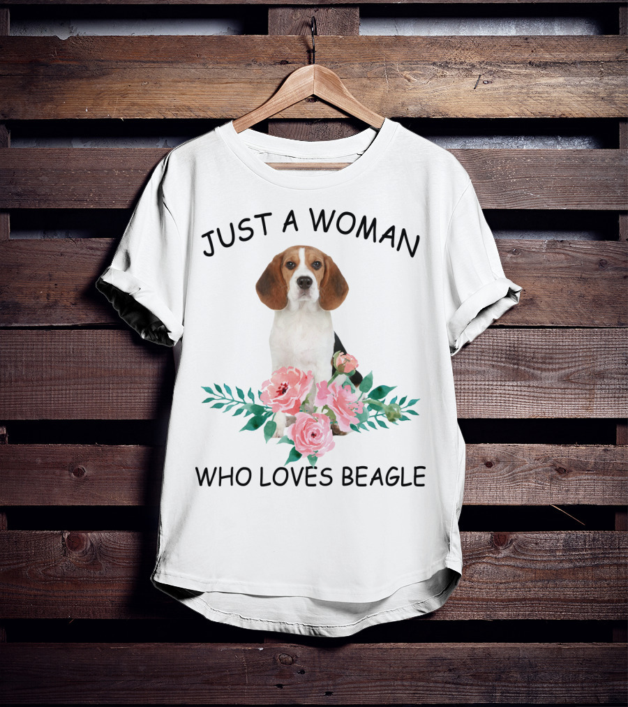 Just A Woman Who Loves Beagle With Pink Flowers T-Shirt