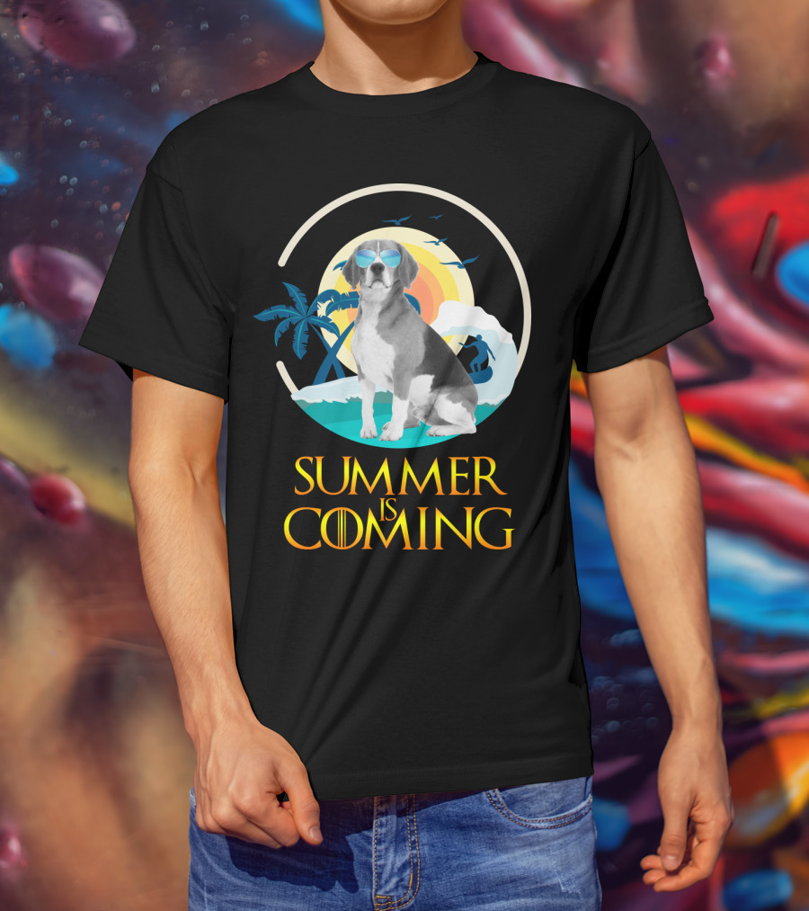 Summer Is Coming Beagle Sunglasses Beach Scene T-Shirt