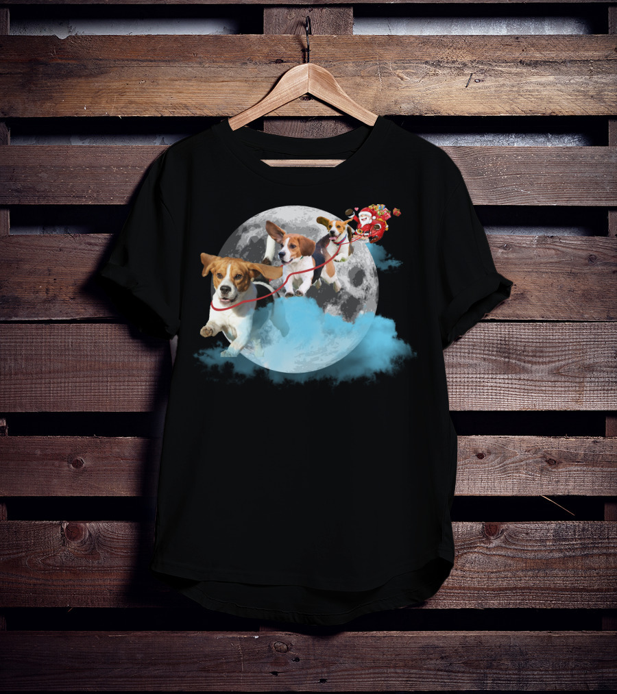 Santa And Beagles On The Moon Journey T-Shirt