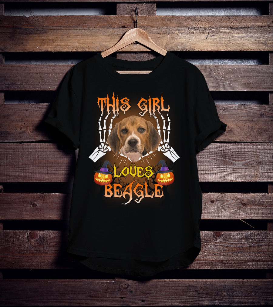 This Girl Loves Beagle Halloween Pumpkin Skeleton Dog T-Shirt