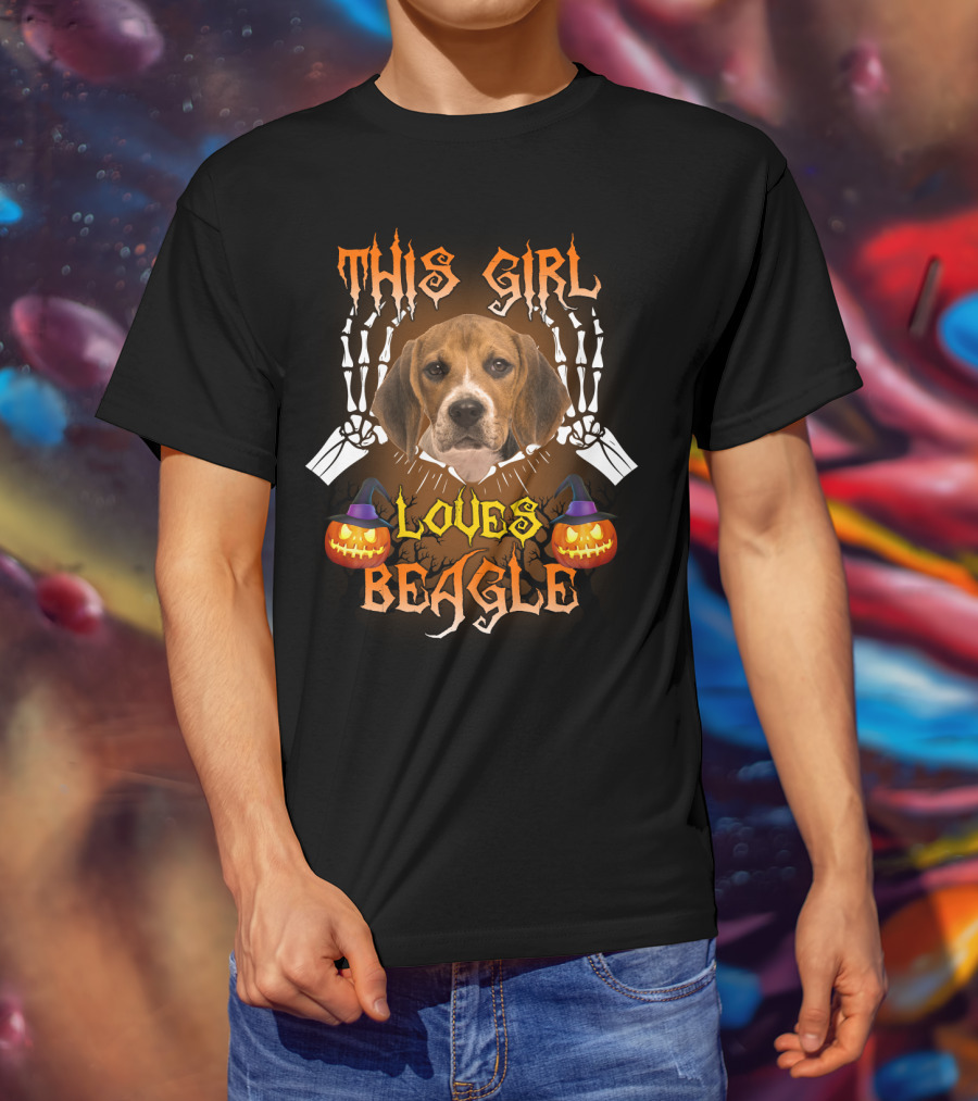 This Girl Loves Beagle Halloween Pumpkin Skeleton Dog T-Shirt