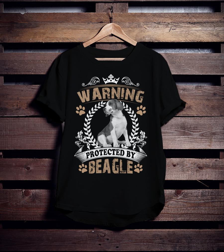 Warning Protected By Beagle Dog With Crown And Laurel Wreath T-Shirt