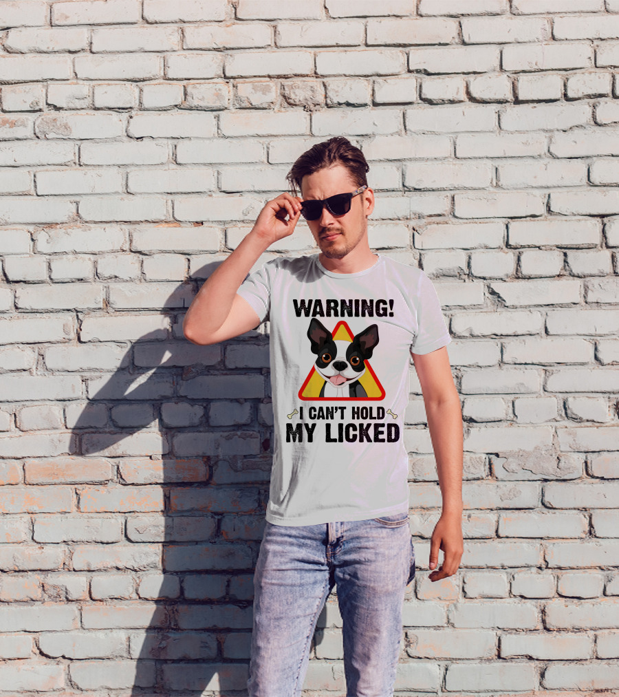 Warning I Can't Hold My Licked Cartoon Dog With Triangle And Bones T-Shirt