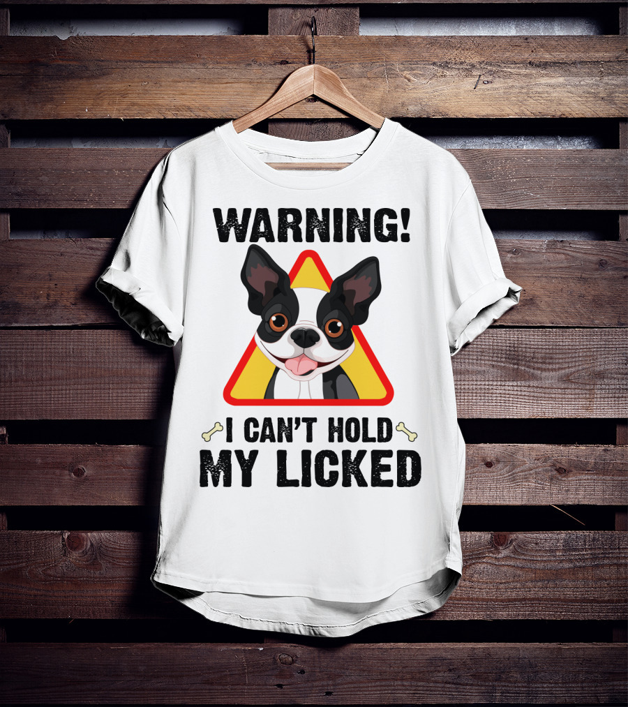 Warning I Can't Hold My Licked Cartoon Dog With Triangle And Bones T-Shirt