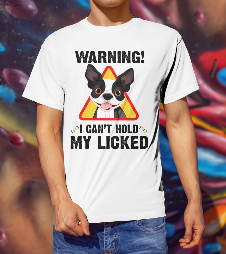 Warning I Can't Hold My Licked Cartoon Dog With Triangle And Bones T-Shirt