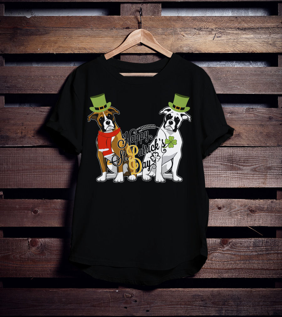 Happy St Patrick's Day Boxer Dogs With Shamrocks And Hats T-Shirt