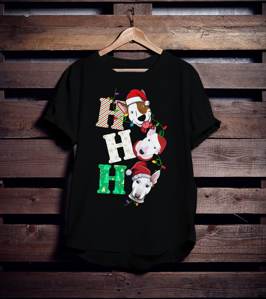 Ho Ho Ho Bullterrier Christmas Santa Hats T-Shirt
