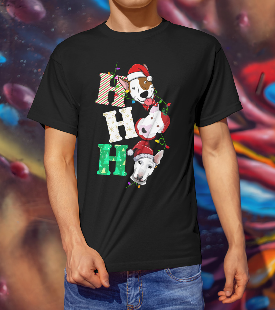 Ho Ho Ho Bullterrier Christmas Santa Hats T-Shirt