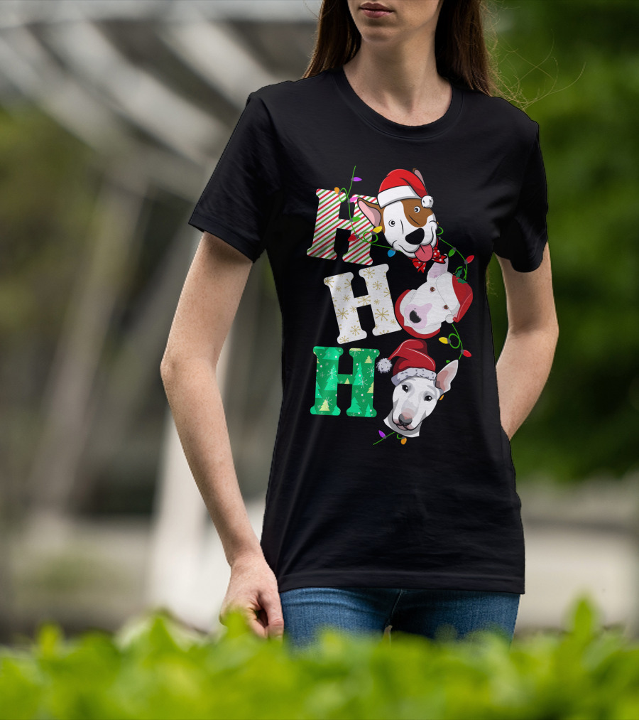 Ho Ho Ho Bullterrier Christmas Santa Hats T-Shirt