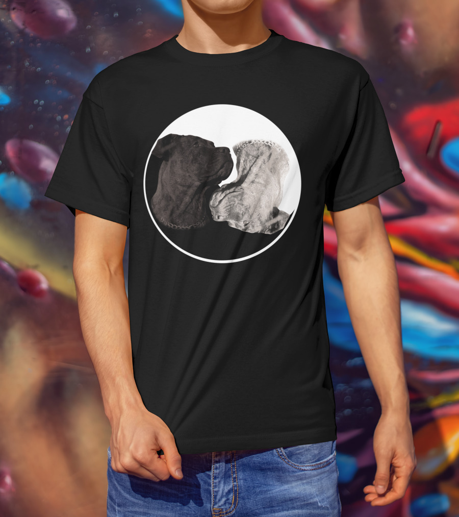 Cane Corso Yin Yang Circle With Black And White Dog Heads T-Shirt