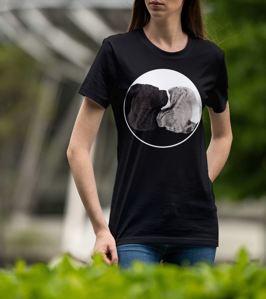 Cane Corso Yin Yang Circle With Black And White Dog Heads T-Shirt