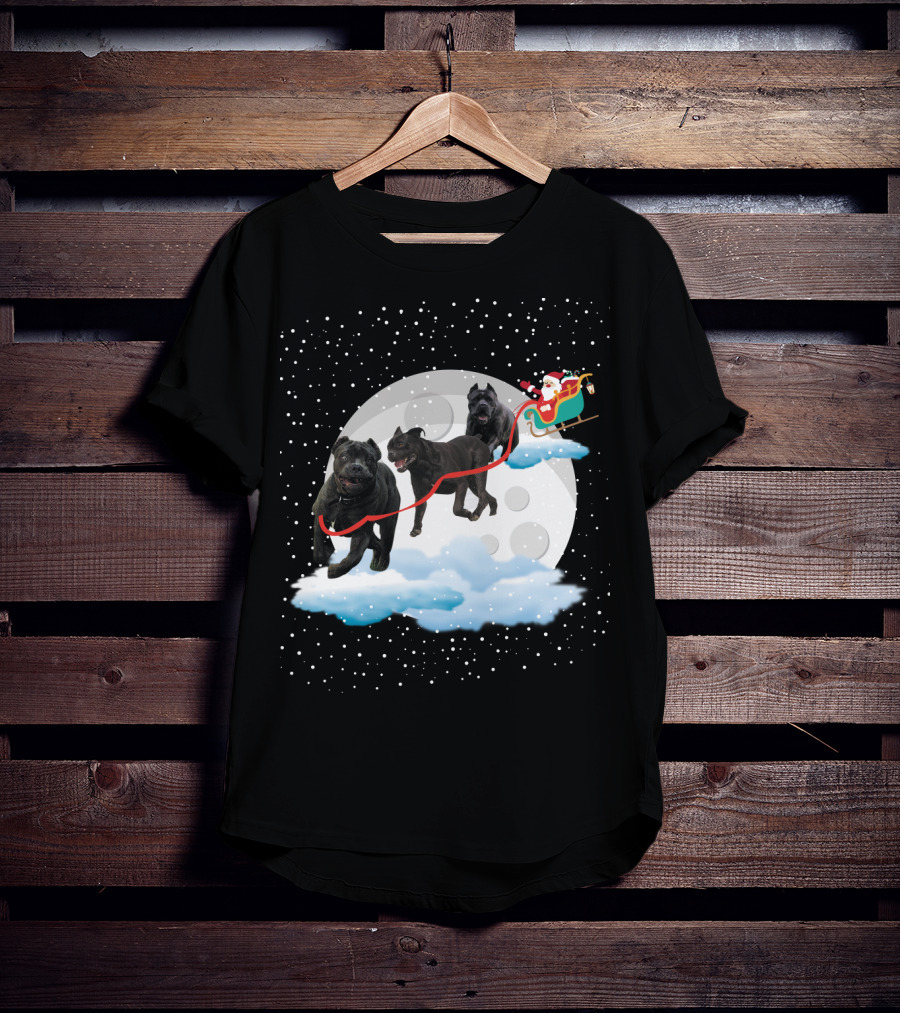 Santa Rides Cane Corso Sleigh With Full Moon And Snowflakes T-Shirt