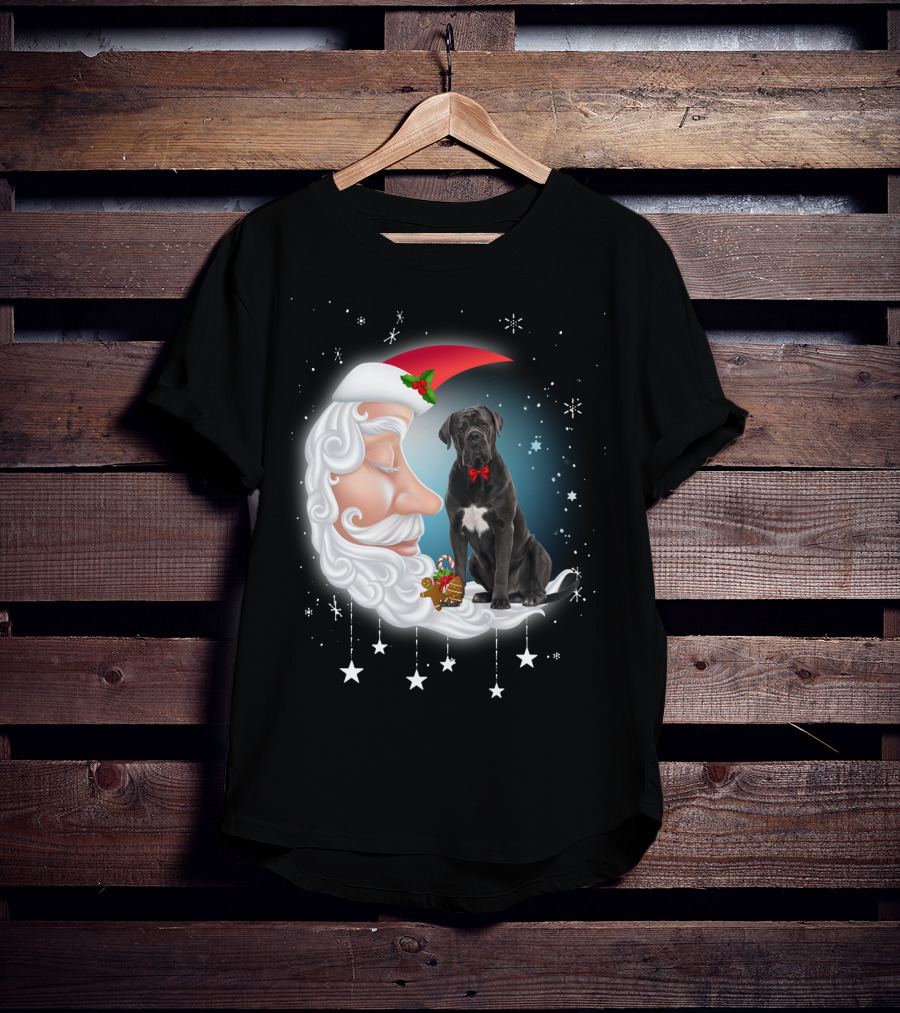 Santa Crescent Moon Cane Corso With Stars And Snowflakes T-Shirt