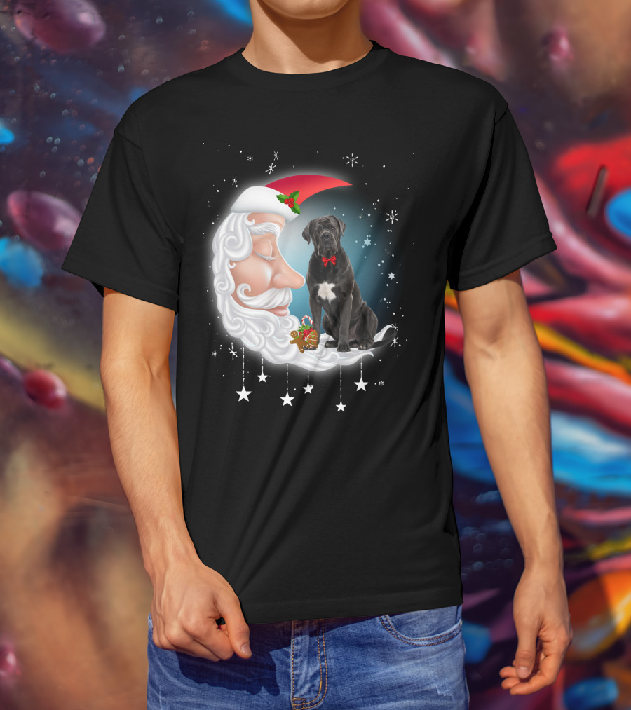 Santa Crescent Moon Cane Corso With Stars And Snowflakes T-Shirt