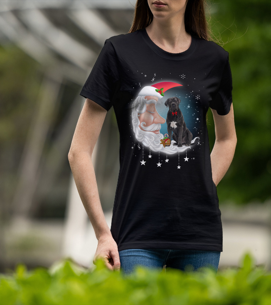 Santa Crescent Moon Cane Corso With Stars And Snowflakes T-Shirt
