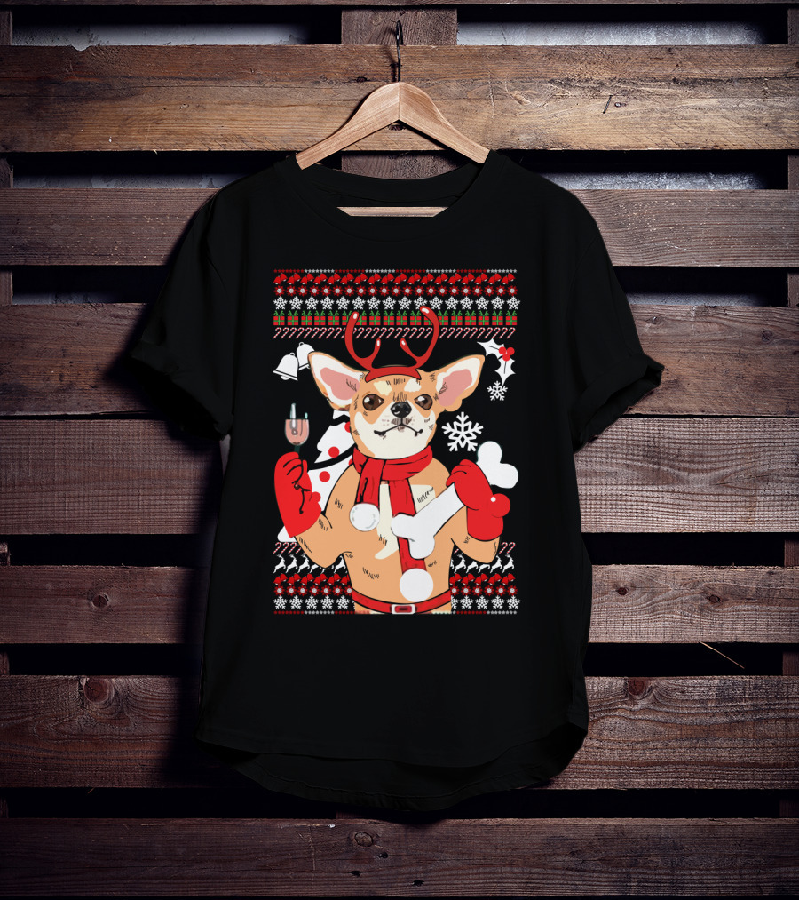 Chihuahua Reindeer Christmas Ugly T-Shirt