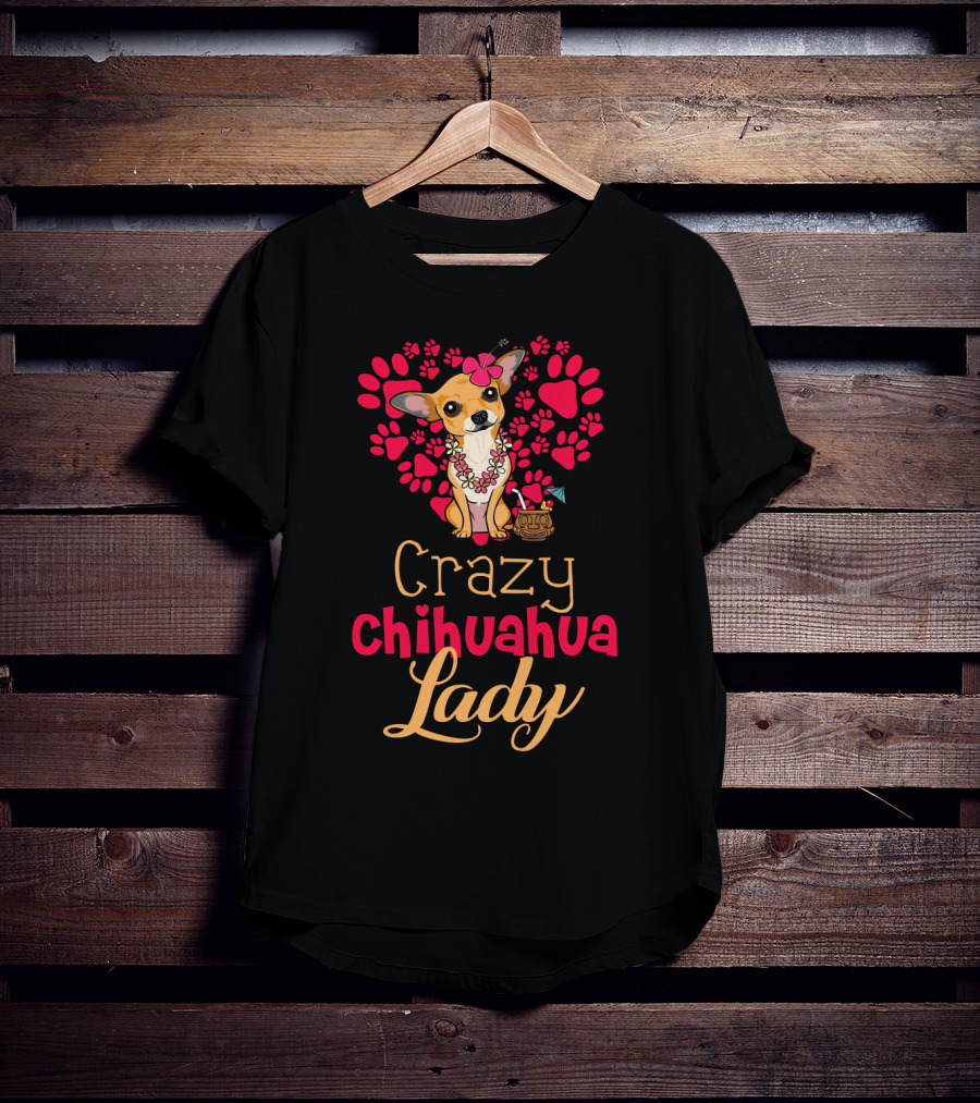 Crazy Chihuahua Lady With Floral Heart And Margarita Elements T-Shirt
