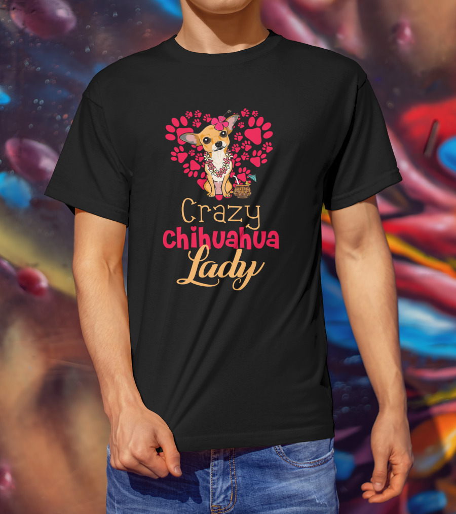 Crazy Chihuahua Lady With Floral Heart And Margarita Elements T-Shirt